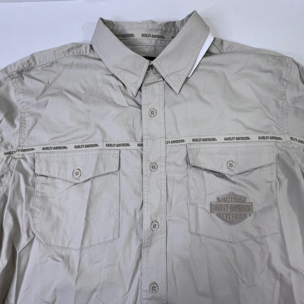 Harley-Davidson Mens Tan Khaki Button Up Work Shirt Logo 99081-12VM XL